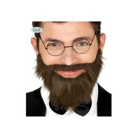 Barba y Bigote Castaña Oscura Con Goma