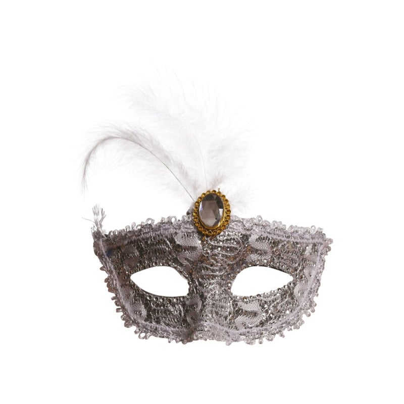 Antifaz Blanco Con Pluma