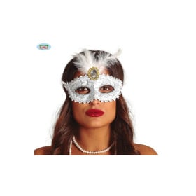Antifaz Blanco Con Pluma