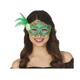 Antifaz Verde Con Plumas