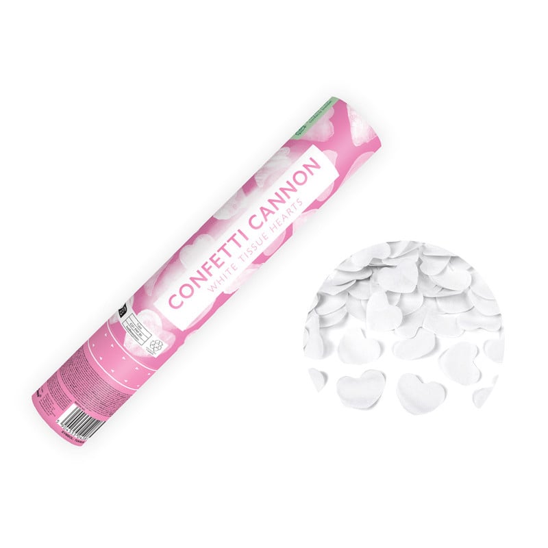 Cañón Confeti Corazones Blancos 28 Cm.