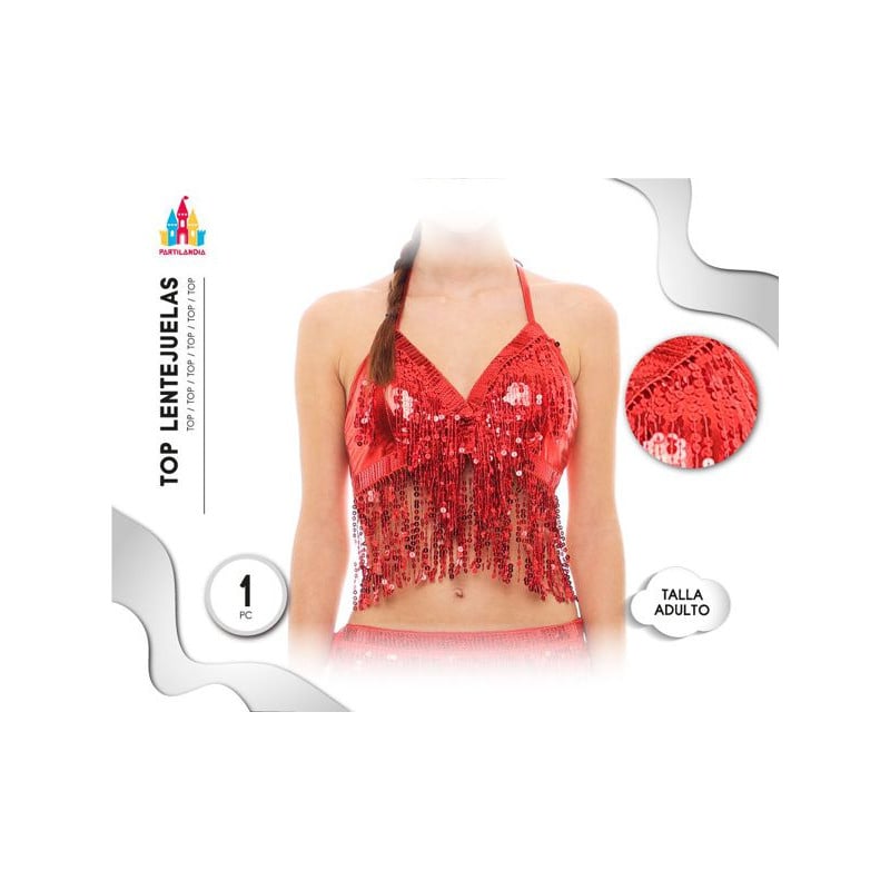 Top Lentejuelas Flecos Rojo