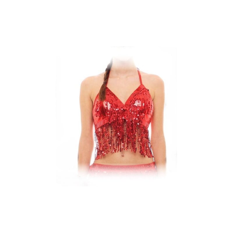 Top Lentejuelas Flecos Rojo