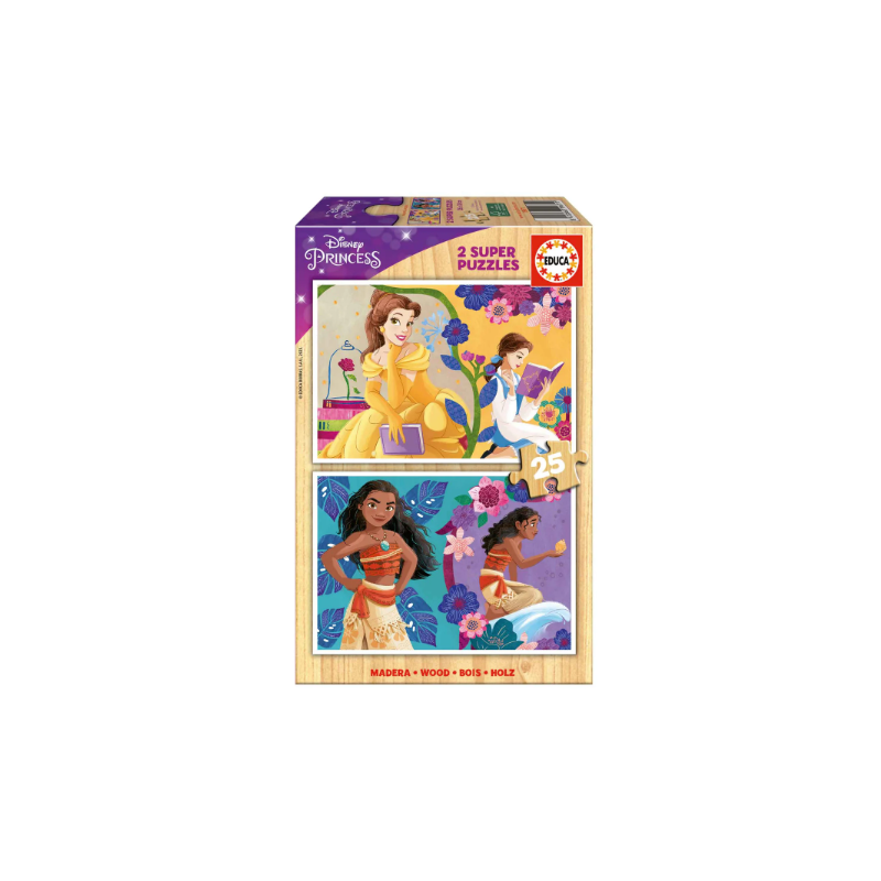 Puzzle Princesas Disney (Bella Y Vaiana) 2x25 Pzs De Educa