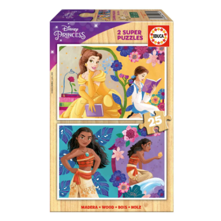 Puzzle Princesas Disney (Bella Y Vaiana) 2x25 Pzs De Educa