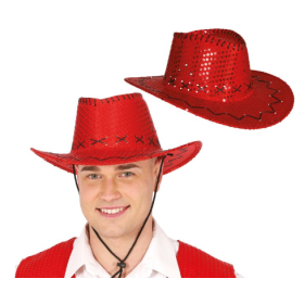 Sombrero Vaquero Lentejuelas Rojo