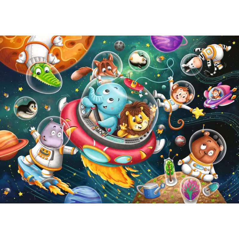 Puzzle Animales En El Espacio 2x12 Pzs