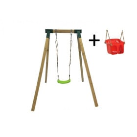 Columpio individual de madera cuadrada Masgames AIKO L + asiento bebé Rojo 
