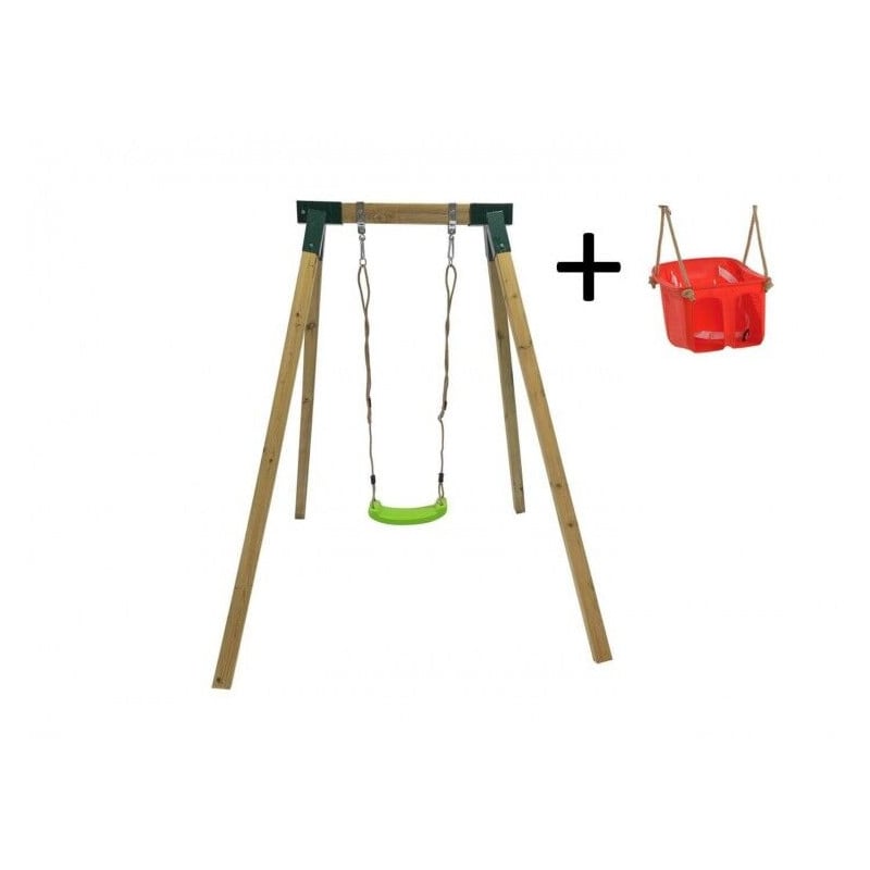 Columpio individual de madera cuadrada Masgames AIKO L + asiento bebé Rojo 
