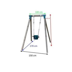Columpio individual de madera cuadrada Masgames AIKO L + asiento bebé Rojo  2