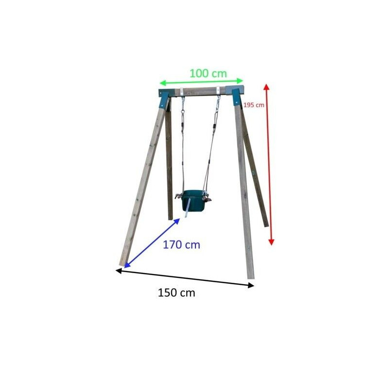 Columpio individual de madera cuadrada Masgames AIKO L + asiento bebé Rojo 