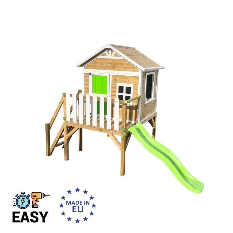 Casita infantil de madera por paneles Masgames FLAM elevada 90 cm 