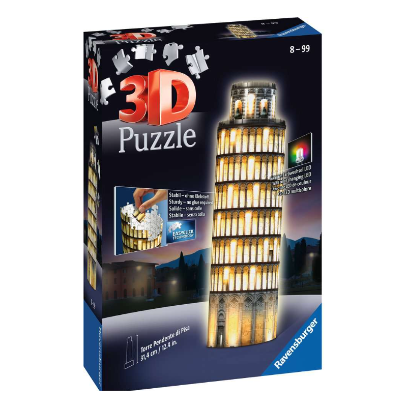 Puzzle 3D Torre De Pissa Edición Noche 221 Pzs De Ravensburger