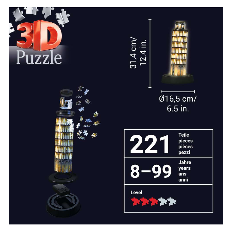 Puzzle 3D Torre De Pissa Edición Noche 221 Pzs