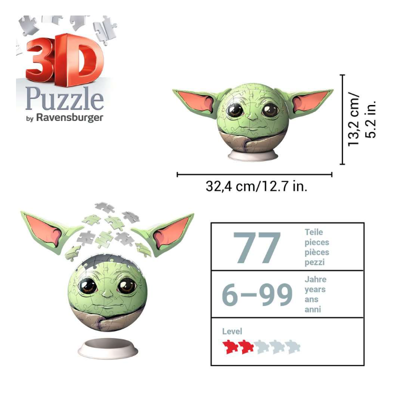 Puzzle 3D Bola Star Wars Grogu 77 Pzs