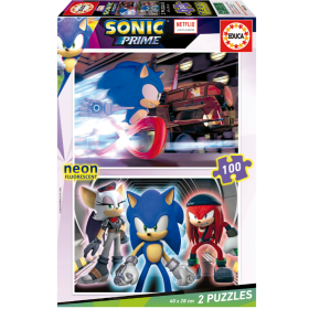 Puzzle Sonic Prime Neón 2x100 Pzs De Educa