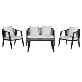 Set 4 Piezas Sofá, Mesa y Sillones Acero Poliester Gris