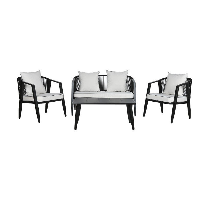 Set 4 Piezas Sofá, Mesa y Sillones Acero Poliester