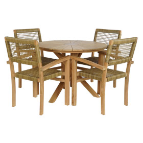 Set de Comedor Exterior 5 Piezas Teca Mesa Redonda