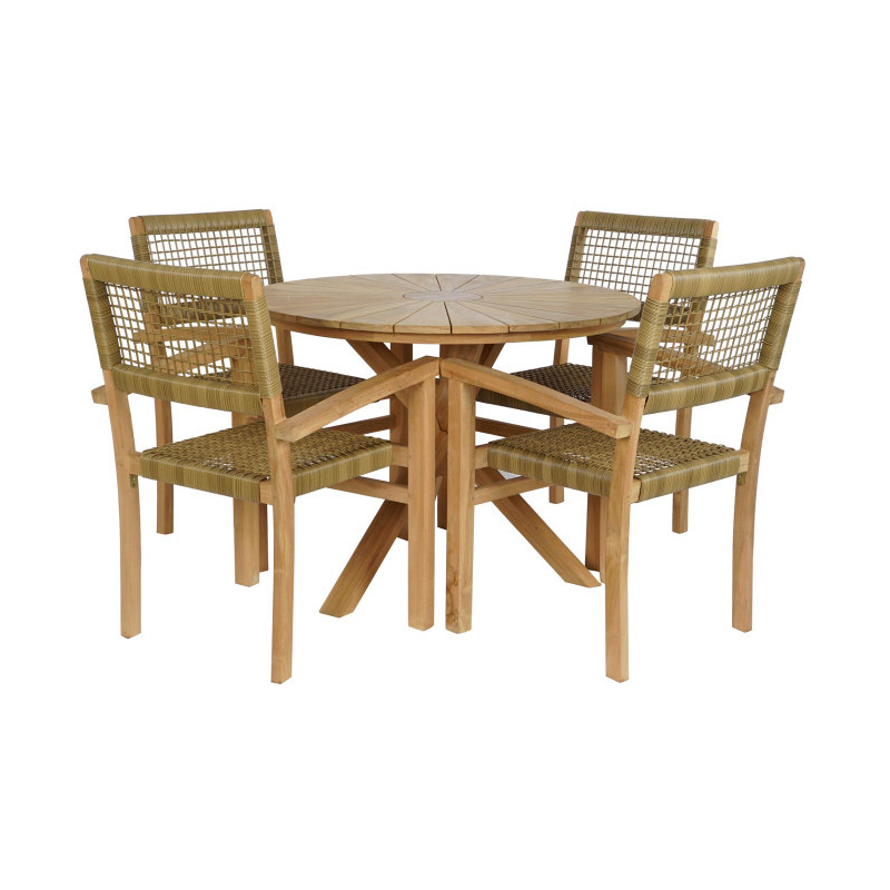 Set de Comedor Exterior 5 Piezas Teca Mesa Redonda