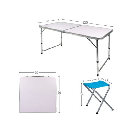Mesa Camping Con 4 Taburetes 120x60 cm