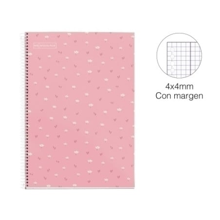 Cuaderno Escolar 80H Margen Flores Rosas