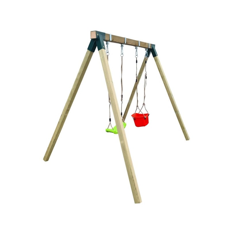 Columpio de madera cuadrada MASGAMES REIKO Asiento plano + asiento de bebé 