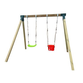 Columpio de madera cuadrada MASGAMES REIKO Asiento plano + asiento de bebé  2