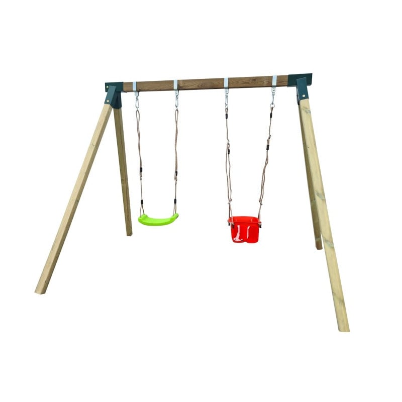 Columpio de madera cuadrada MASGAMES REIKO Asiento plano + asiento de bebé 