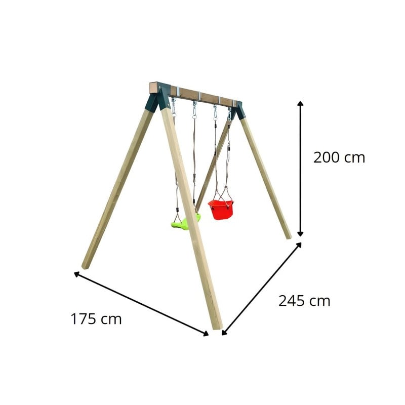 Columpio de madera cuadrada MASGAMES REIKO Asiento plano + asiento de bebé 