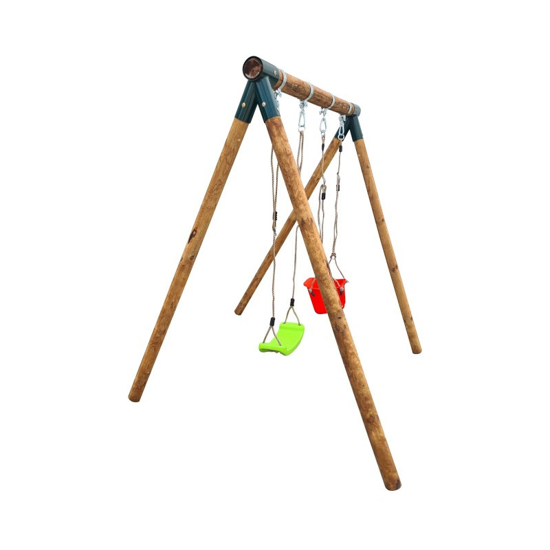 Columpio doble de madera redonda MASGAMES KABA Asiento plano + asiento de bebé 