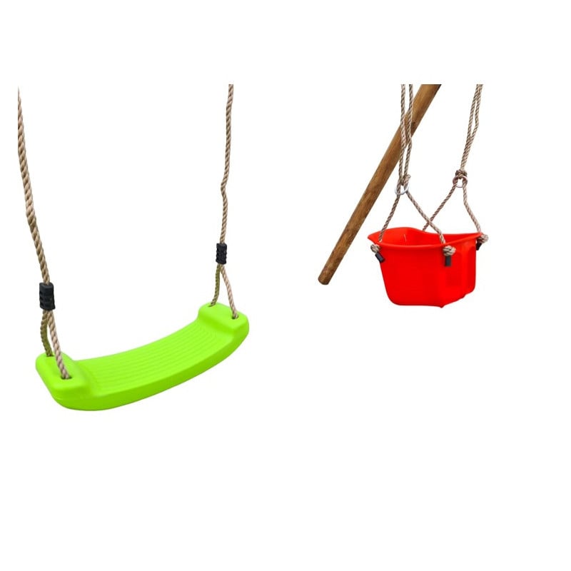 Columpio doble de madera redonda MASGAMES KABA Asiento plano + asiento de bebé 