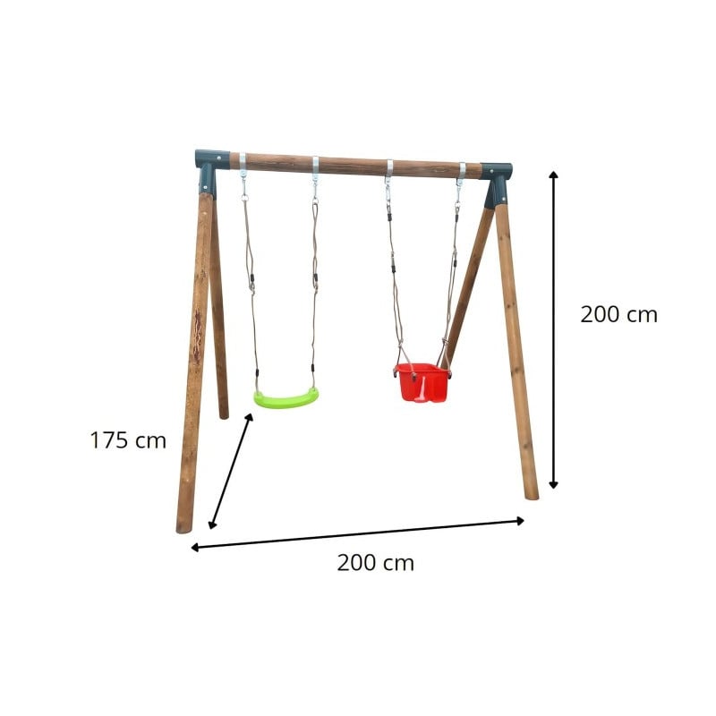 Columpio doble de madera redonda MASGAMES KABA Asiento plano + asiento de bebé 