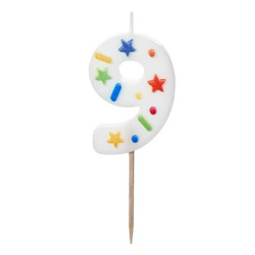 Vela Cumpleaños Número 9 Blanca Confeti De Fiesta Y Cumpleaños