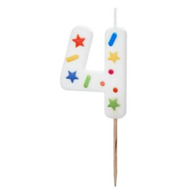 Vela Cumpleaños Número 4 Blanca Confeti