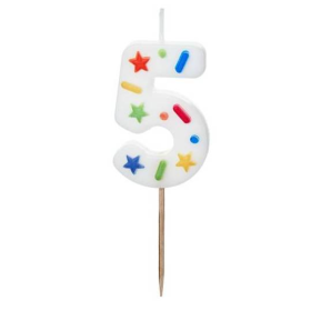 Vela Cumpleaños Número 5 Blanca Confeti De Fiesta Y Cumpleaños