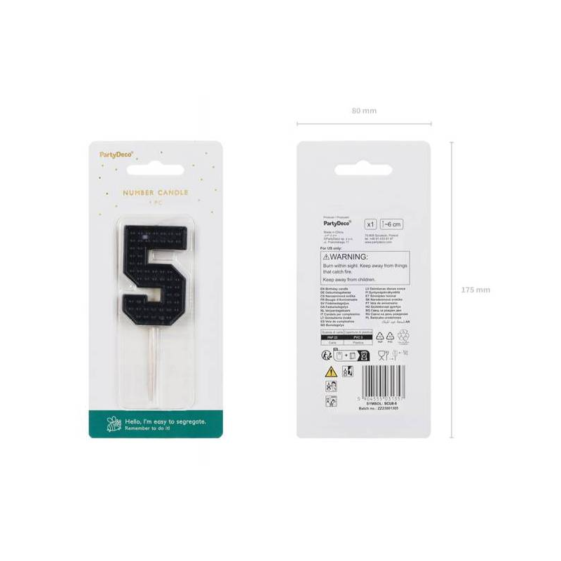 Vela Cumpleaños Número 5 Negra
