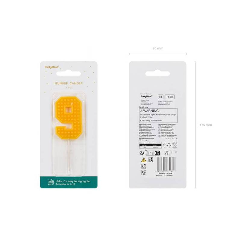 Vela Cumpleaños Número 9 Amarilla