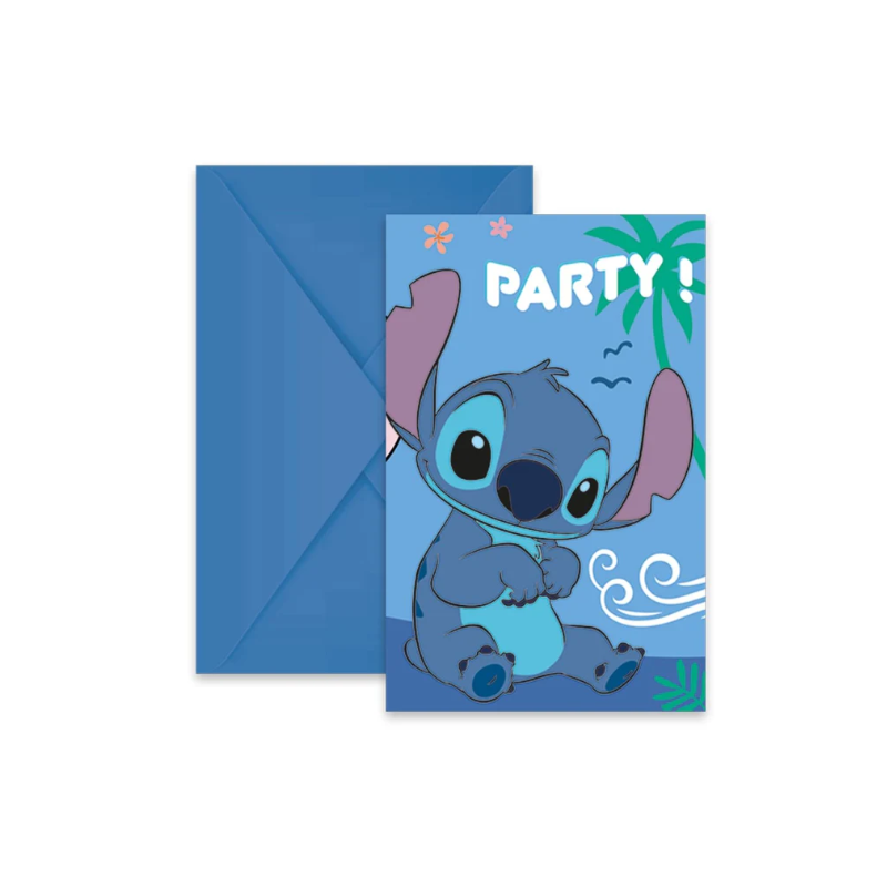 Invitaciones Stitch Y Angel 6 Uds De Fiesta Y Cumpleaños