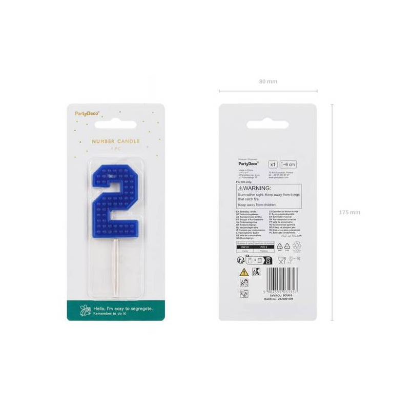 Vela Cumpleaños Número 2 Azul