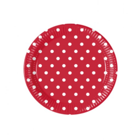 Platos Rojo Puntos Blancos 20 Cm 8 Ud