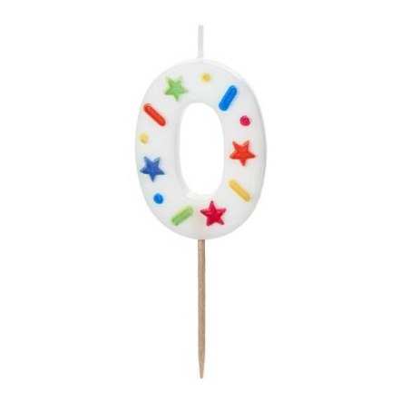 Vela Cumpleaños Número 0 Blanca Confeti De Fiesta