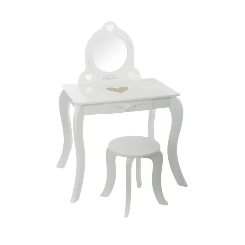 Tocador Con Taburete Estampado Blanco