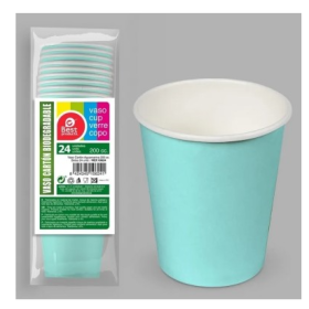 Vasos Cartón Aguamarina 200 Ml 24 Ud De Fiesta y Cumpleaños
