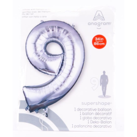 Globo De Helio Número 9 Plata De Fiesta Y Cumpleaños 2