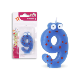 Vela Multicolor Con Ojos Nº 9 De Fiesta Y Cumpleaños