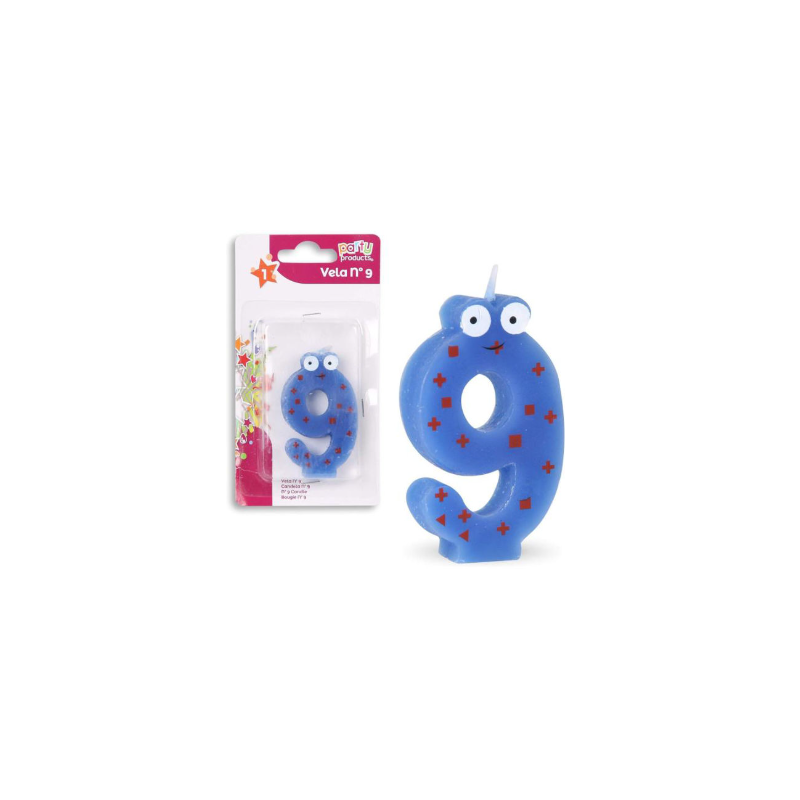 Vela Multicolor Con Ojos Nº 9 De Fiesta Y Cumpleaños