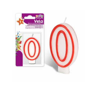Vela Blanca Con Borde Rojo Nº 0 De Fiesta Y Cumpleaños