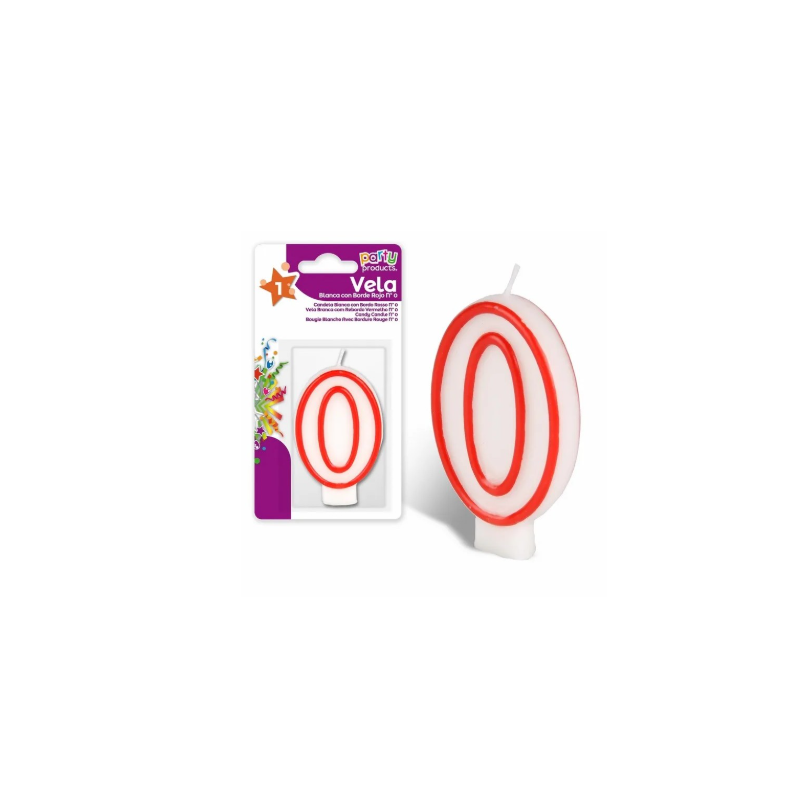 Vela Blanca Con Borde Rojo Nº 0 De Fiesta Y Cumpleaños