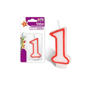 Vela Blanca Con Borde Rojo Nº 1 De Fiesta Y Cumpleaños